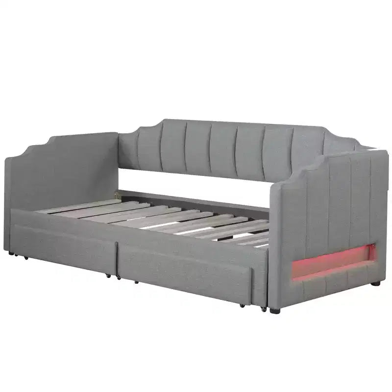 Whisen Twin XL Upholstered Daybed with 2 Storage Drawers, Extendable to King