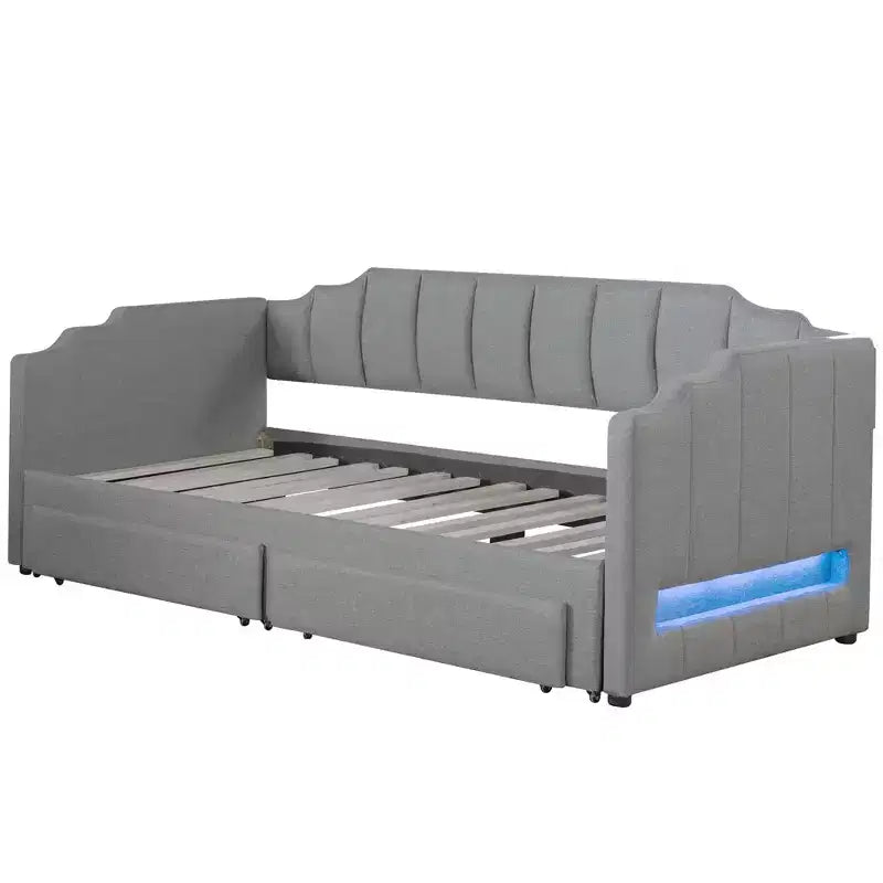 Whisen Twin XL Upholstered Daybed with 2 Storage Drawers, Extendable to King