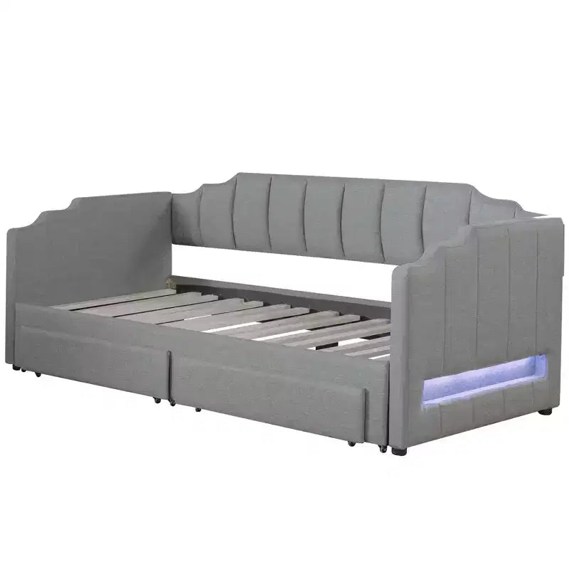 Whisen Twin XL Upholstered Daybed with 2 Storage Drawers, Extendable to King