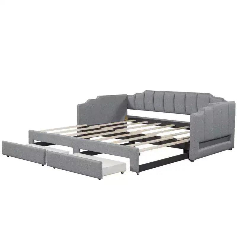 Whisen Twin XL Upholstered Daybed with 2 Storage Drawers, Extendable to King