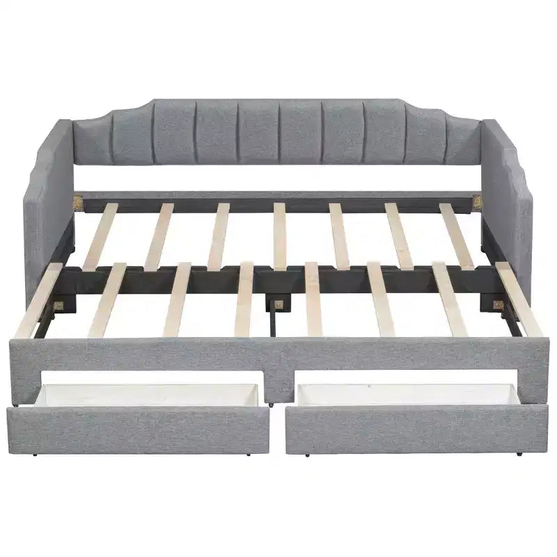Whisen Twin XL Upholstered Daybed with 2 Storage Drawers, Extendable to King