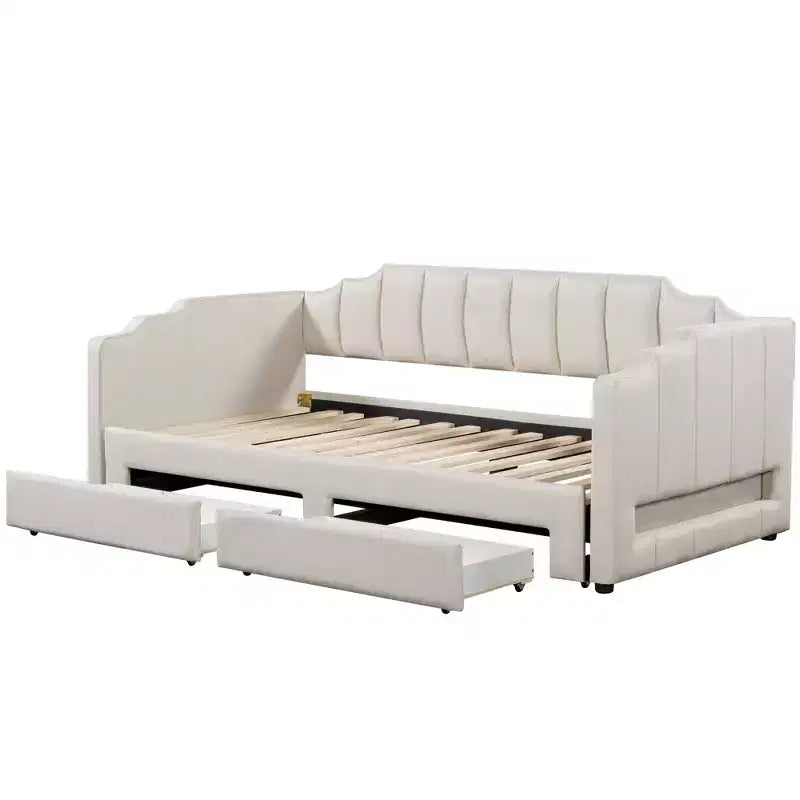 Whisen Twin XL Upholstered Daybed with 2 Storage Drawers, Extendable to King