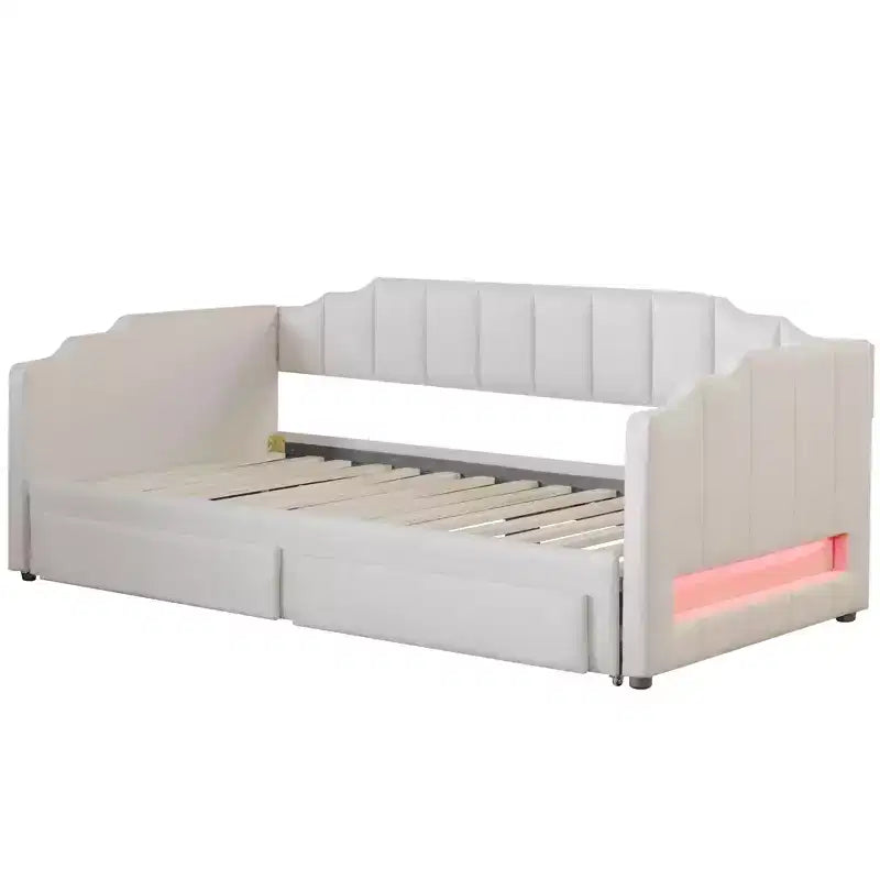 Whisen Twin XL Upholstered Daybed with 2 Storage Drawers, Extendable to King