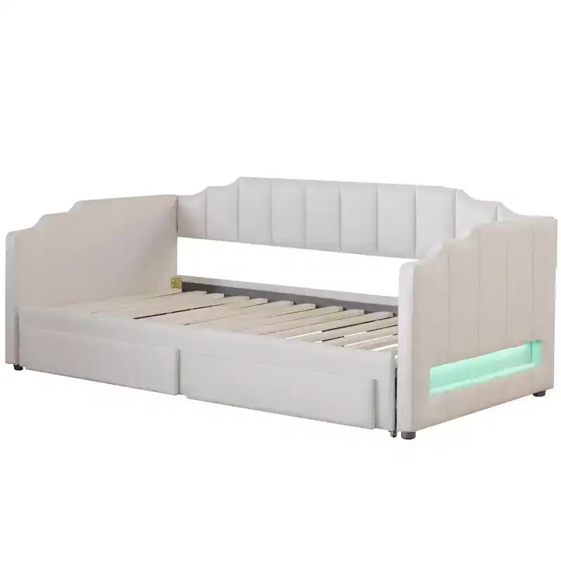 Whisen Twin XL Upholstered Daybed with 2 Storage Drawers, Extendable to King