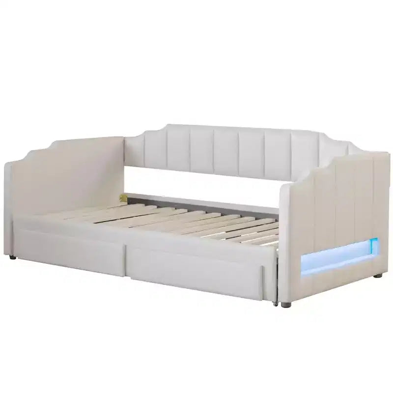 Whisen Twin XL Upholstered Daybed with 2 Storage Drawers, Extendable to King