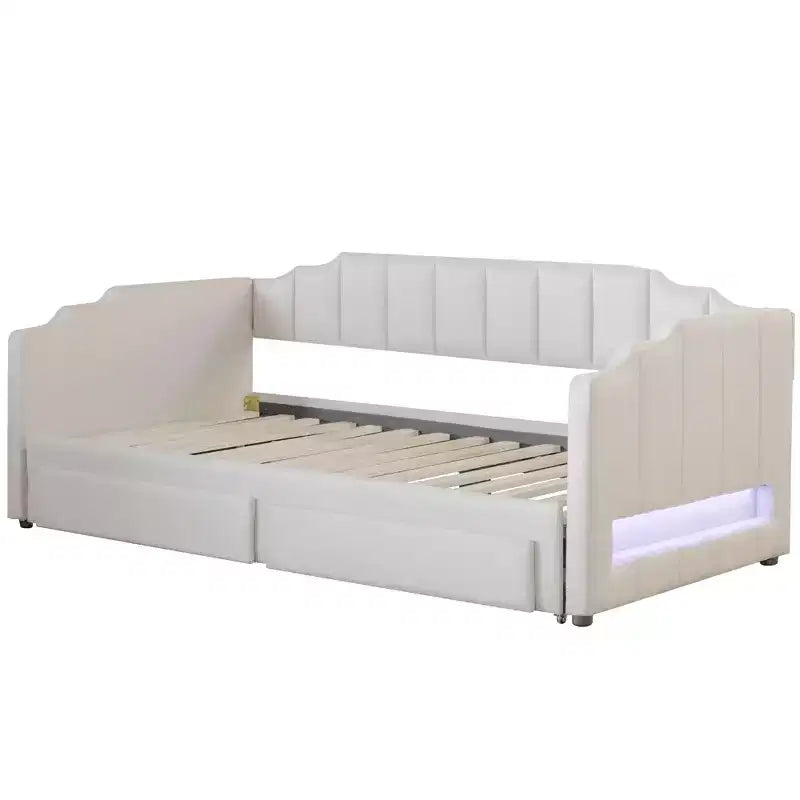 Whisen Twin XL Upholstered Daybed with 2 Storage Drawers, Extendable to King