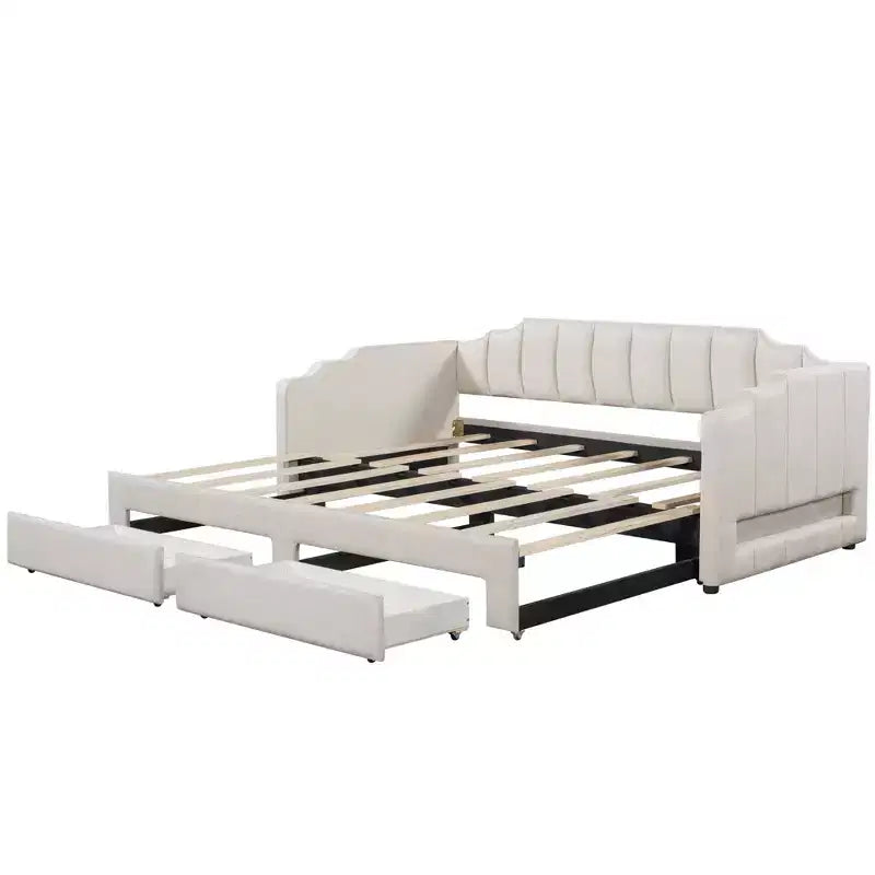 Whisen Twin XL Upholstered Daybed with 2 Storage Drawers, Extendable to King