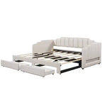 Whisen Twin XL Upholstered Daybed with 2 Storage Drawers, Extendable to King