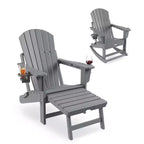 GustoWave Adirondack Outdoor Rocking Chairs with Retractable Ottoman, HDPE All Weather Patio rockers with Cup Holders