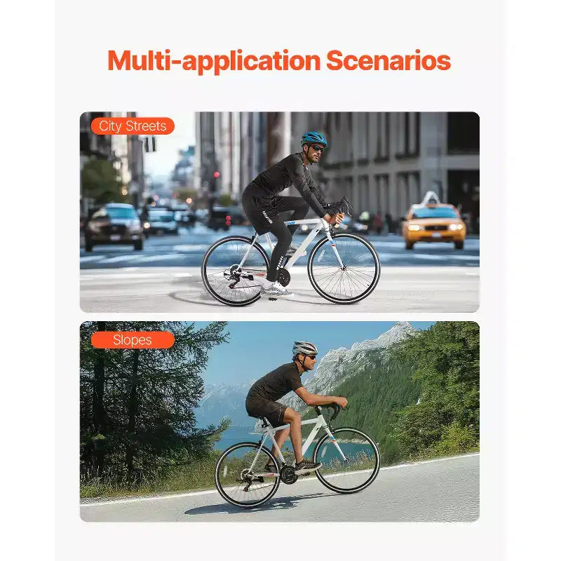 Bici da Corsa VEVOR, Bici da Corsa con Ruote da 700C, Bici da Strada da Pendolare con Trasmissione SHIMANO a 21 Velocità e Telaio in Acciaio al Carbonio, Bianca