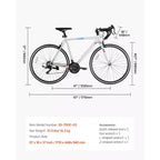 Bici da Corsa VEVOR, Bici da Corsa con Ruote da 700C, Bici da Strada da Pendolare con Trasmissione SHIMANO a 21 Velocità e Telaio in Acciaio al Carbonio, Bianca