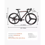 Bici da Corsa VEVOR, Bici da Corsa con Ruote 700C, Sistema di Trasmissione SHIMANO 21 Velocità, Bici da Strada per Pendolari in Città con Telaio in Acciaio al Carbonio, Nera
