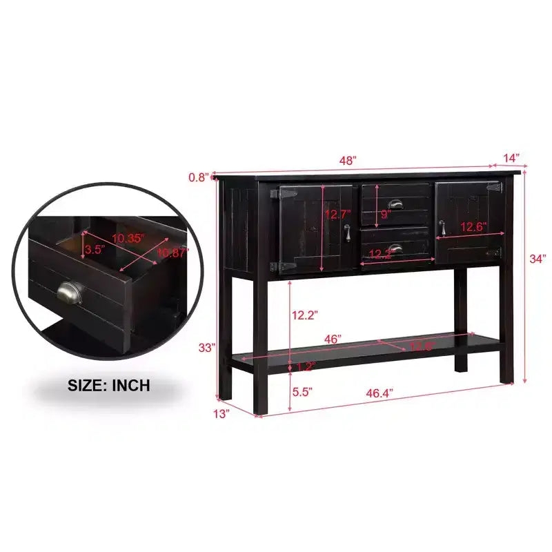 Hostack 48'' Solid Wood Sideboard Console Table with 2 Drawers, Cabinets and Bottom Shelf for Living and Dining Room, Espresso