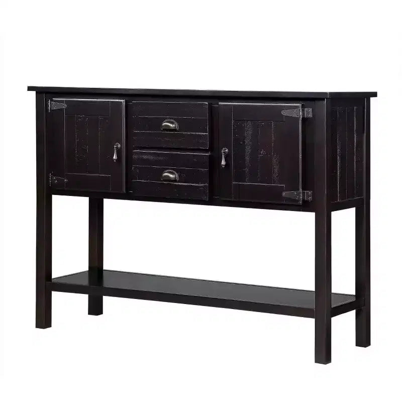 Hostack 48'' Solid Wood Sideboard Console Table with 2 Drawers, Cabinets and Bottom Shelf for Living and Dining Room, Espresso