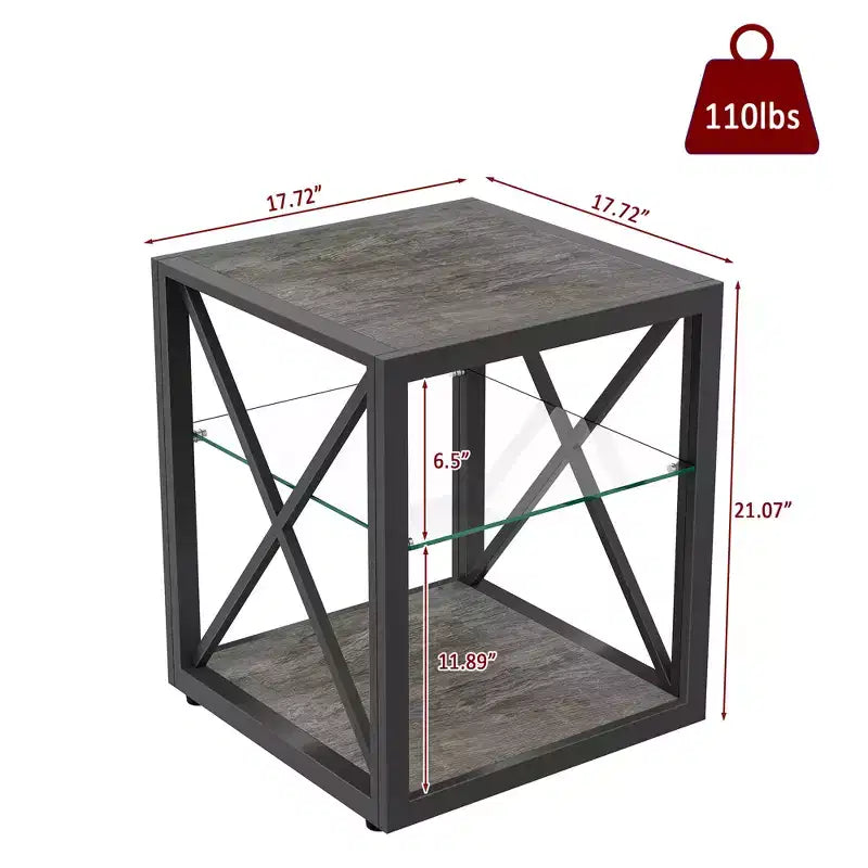 Set di 2 tavolini moderni con cassetto - Comodini in MDF con venatura del legno rustica e piano in vetro temperato per camera da letto e soggiorno