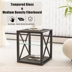 Set di 2 tavolini moderni con cassetto - Comodini in MDF con venatura del legno rustica e piano in vetro temperato per camera da letto e soggiorno