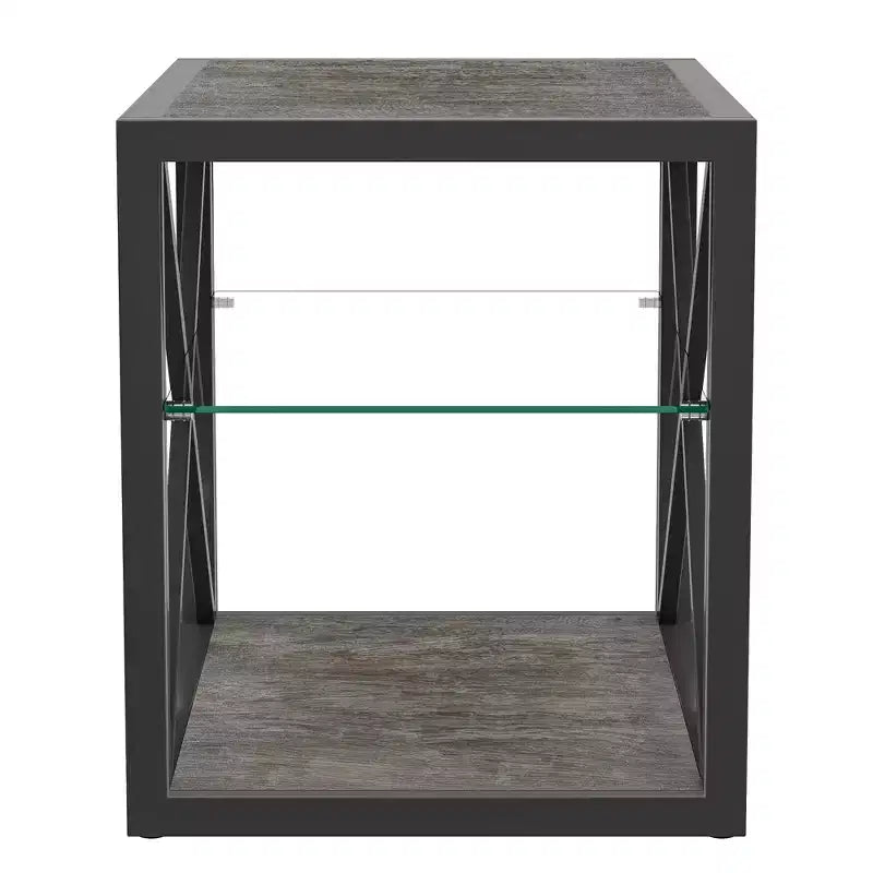 Set di 2 tavolini moderni con cassetto - Comodini in MDF con venatura del legno rustica e piano in vetro temperato per camera da letto e soggiorno