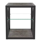 Set di 2 tavolini moderni con cassetto - Comodini in MDF con venatura del legno rustica e piano in vetro temperato per camera da letto e soggiorno