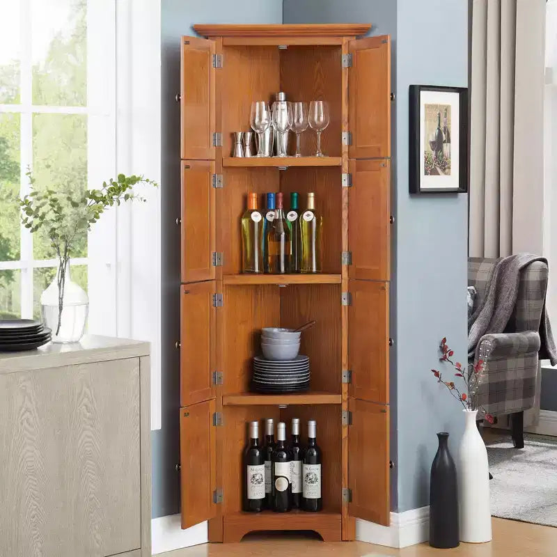 Mobile dispensa angolare da cucina Okak con 8 ante e ripiani, Armadio alto per bagno, soggiorno, cucina