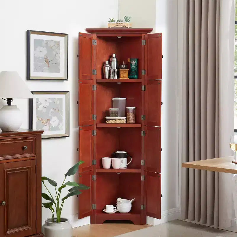 Mobile dispensa angolare da cucina Okak con 8 ante e ripiani, Armadio alto per bagno, soggiorno, cucina
