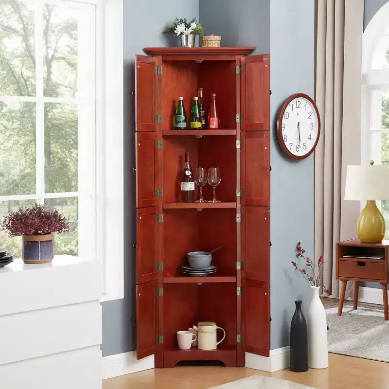 Mobile dispensa angolare da cucina Okak con 8 ante e ripiani, Armadio alto per bagno, soggiorno, cucina