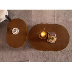 CLIHOME Set of 2 Handcraft Round Nesting Coffee Table, Chic Wave Stripe Edge, Modern Stylish Wooden Circle Fluted Center Table