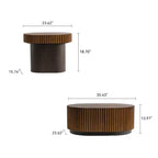 CLIHOME Set of 2 Handcraft Round Nesting Coffee Table, Chic Wave Stripe Edge, Modern Stylish Wooden Circle Fluted Center Table