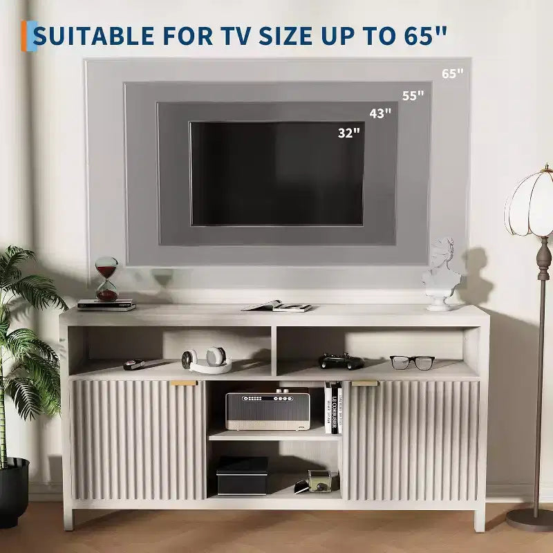 COZONY 59in Farmhouse TV Stand with Fluted Door & Adjustable Shelves, Entertainment Center for 65 TVs
