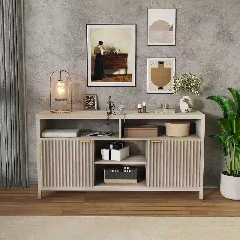 COZONY 59in Farmhouse TV Stand with Fluted Door & Adjustable Shelves, Entertainment Center for 65 TVs