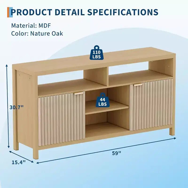 COZONY 59in Farmhouse TV Stand with Fluted Door & Adjustable Shelves, Entertainment Center for 65 TVs