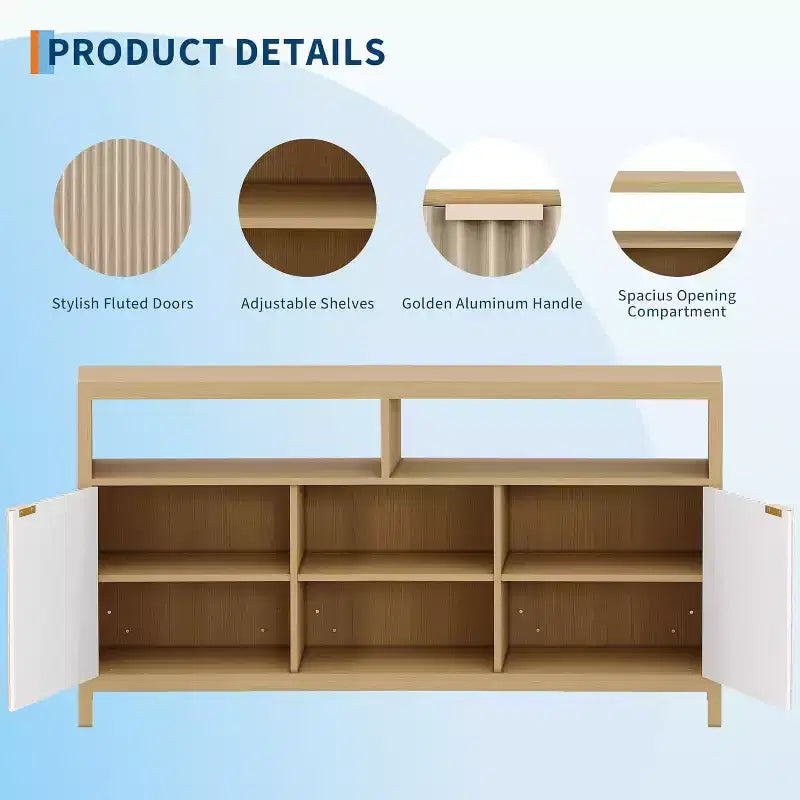 COZONY 59in Farmhouse TV Stand with Fluted Door & Adjustable Shelves, Entertainment Center for 65 TVs