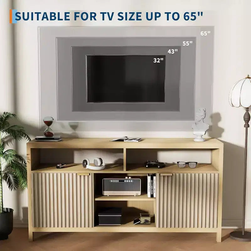 COZONY 59in Farmhouse TV Stand with Fluted Door & Adjustable Shelves, Entertainment Center for 65 TVs