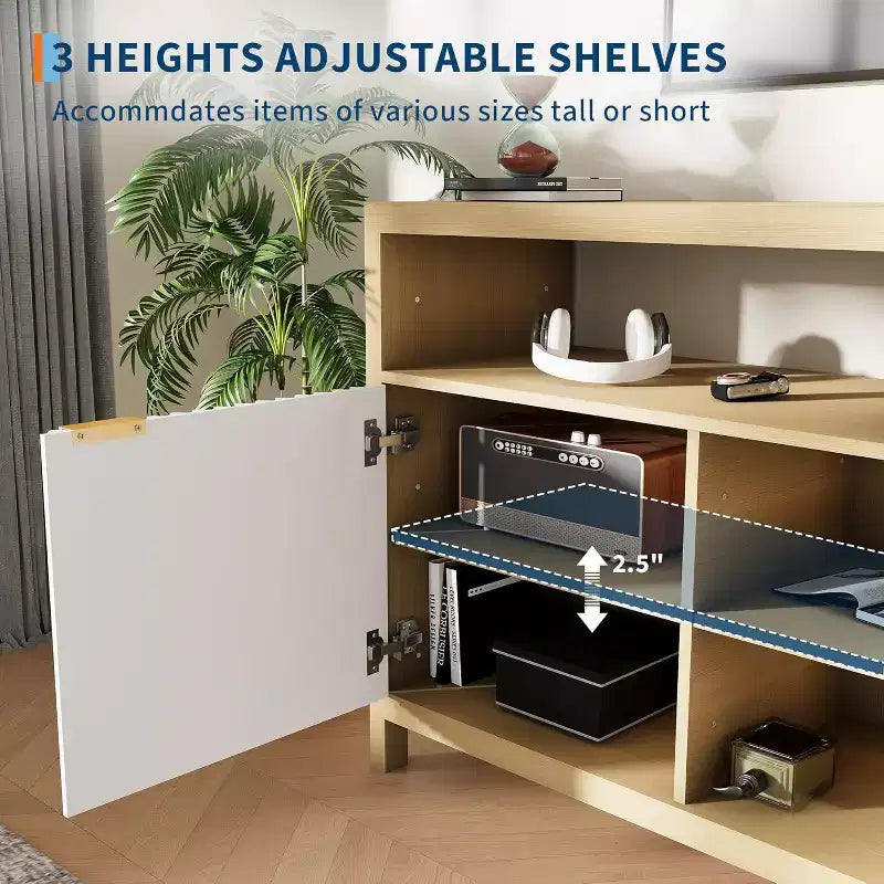COZONY 59in Farmhouse TV Stand with Fluted Door & Adjustable Shelves, Entertainment Center for 65 TVs