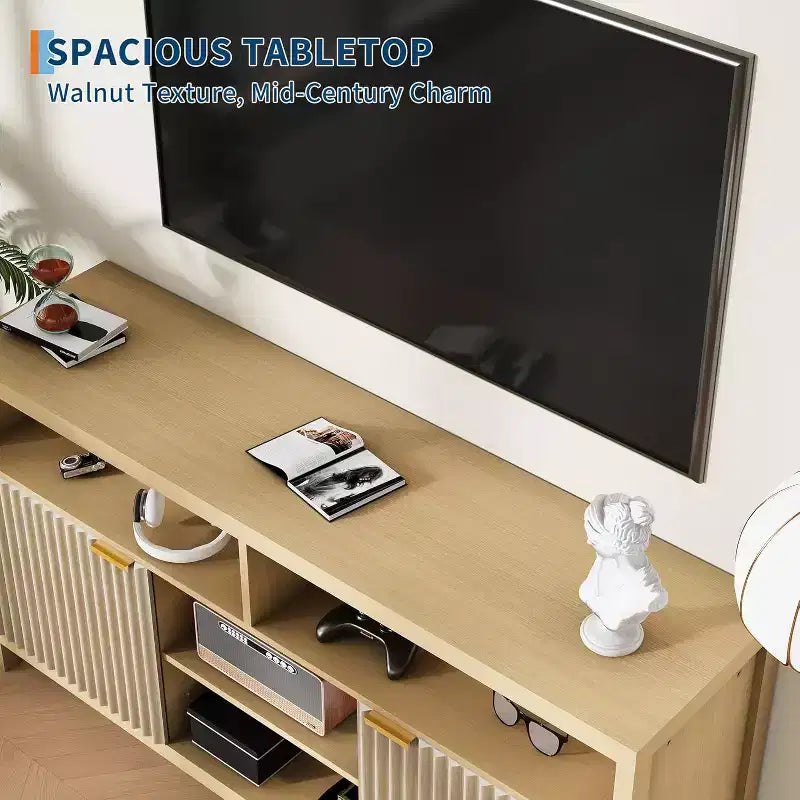 COZONY 59in Farmhouse TV Stand with Fluted Door & Adjustable Shelves, Entertainment Center for 65 TVs