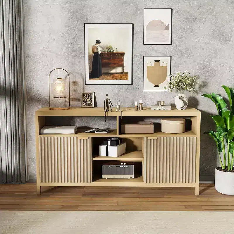 COZONY 59in Farmhouse TV Stand with Fluted Door & Adjustable Shelves, Entertainment Center for 65 TVs