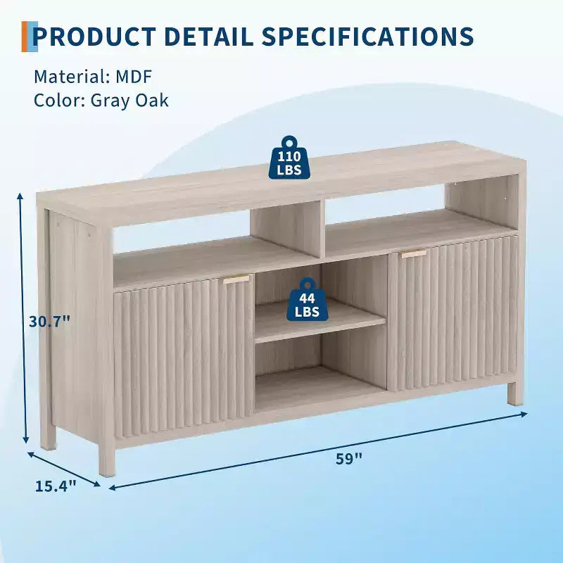 COZONY 59in Farmhouse TV Stand with Fluted Door & Adjustable Shelves, Entertainment Center for 65 TVs