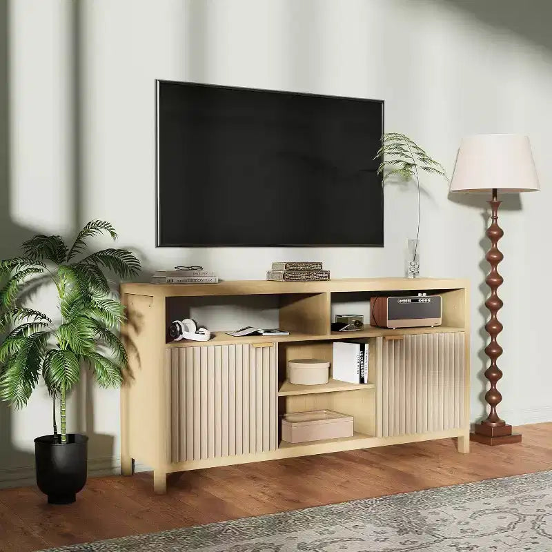 COZONY 59in Farmhouse TV Stand with Fluted Door & Adjustable Shelves, Entertainment Center for 65 TVs