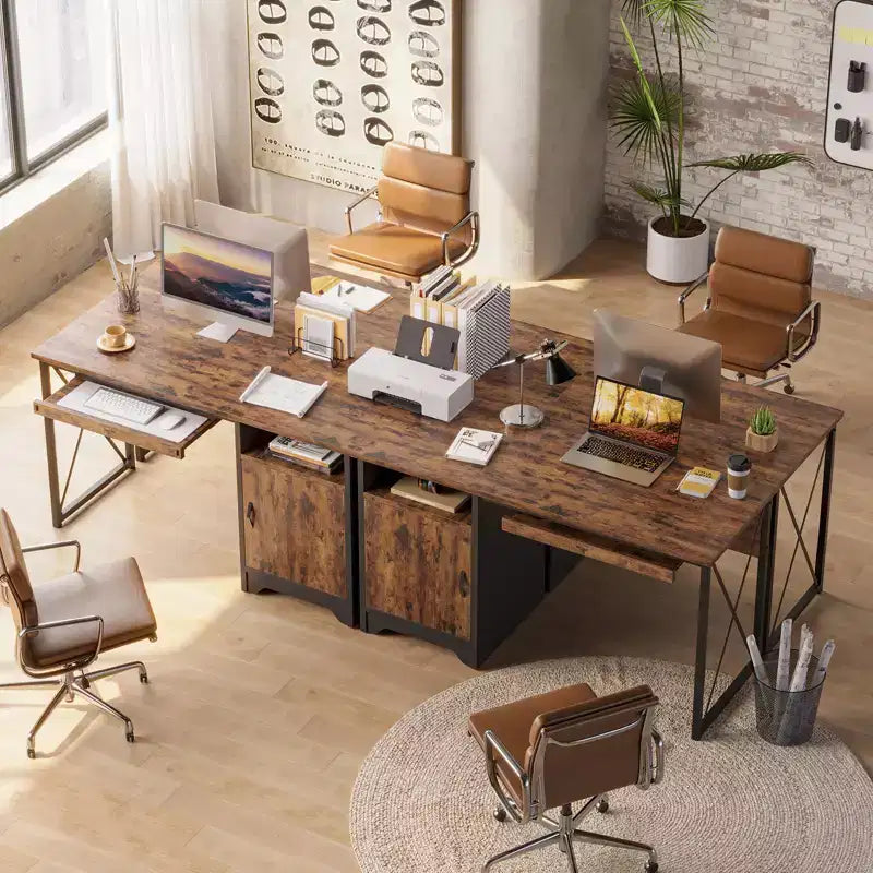 Bestier Scrivania da Computer 48" con Contenitore, Piccola Scrivania Direzionale con Mobiletto, Ripiano Aperto e Vassoio Tastiera per Ufficio Domestico e Studio