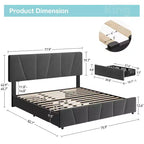 King Bed Frame, Platform Bed with Adjustable Headboard - 4 Storage Drawers, Velvet Upholstered Tufted, No Box Spring Needed, Grey