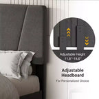 King Bed Frame, Platform Bed with Adjustable Headboard - 4 Storage Drawers, Velvet Upholstered Tufted, No Box Spring Needed, Grey