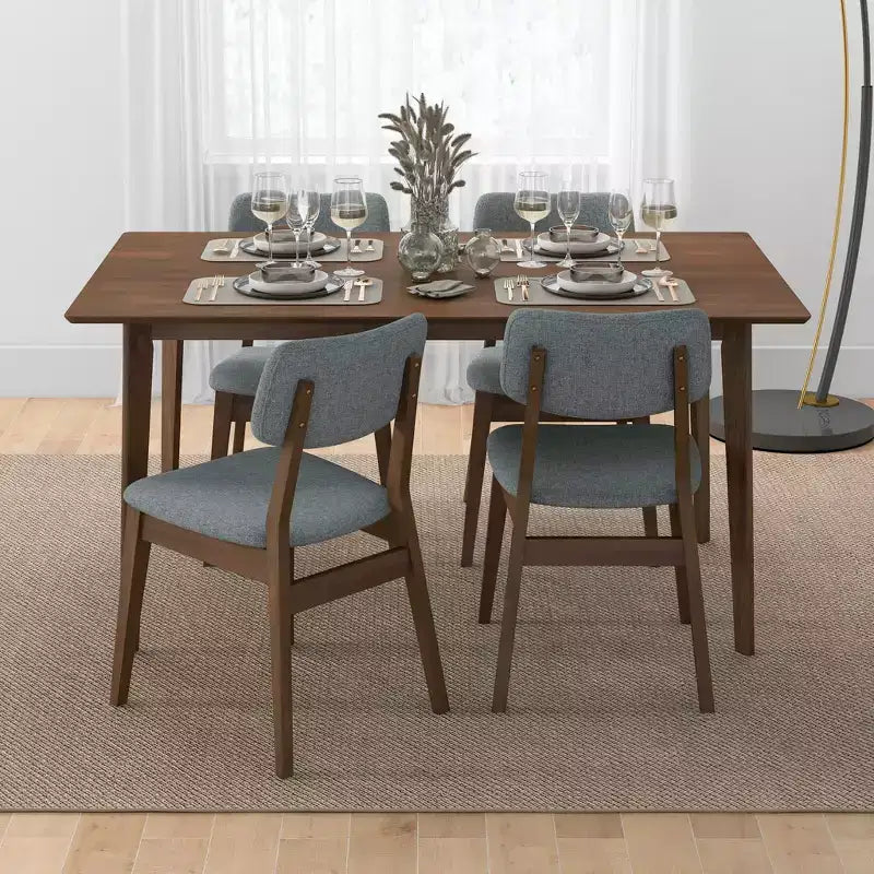 Mid-Century Solid Wood Dining Table  Seats 4-6, Brown Finish