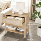GustoWave Comodino in Rattan Set da 2, con 2 Cassetti in Rattan, Tavolino da Notte Grande con Ripiano Aperto, Comodino Stile Rustico