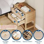 GustoWave Comodino in Rattan Set da 2, con 2 Cassetti in Rattan, Tavolino da Notte Grande con Ripiano Aperto, Comodino Stile Rustico