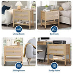 GustoWave Comodino in Rattan Set da 2, con 2 Cassetti in Rattan, Tavolino da Notte Grande con Ripiano Aperto, Comodino Stile Rustico