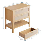 GustoWave Comodino in Rattan Set da 2, con 2 Cassetti in Rattan, Tavolino da Notte Grande con Ripiano Aperto, Comodino Stile Rustico