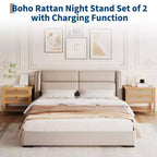 GustoWave Comodino in Rattan Set da 2, con 2 Cassetti in Rattan, Tavolino da Notte Grande con Ripiano Aperto, Comodino Stile Rustico