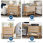 GustoWave Comodino in Rattan Set da 2, con 2 Cassetti in Rattan, Tavolino da Notte Grande con Ripiano Aperto, Comodino Stile Rustico