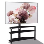 Supporto TV multifunzione nero da 89,9 cm - Staffa girevole regolabile in altezza con 3 ripiani in vetro temperato