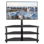 Supporto TV multifunzione nero da 89,9 cm - Staffa girevole regolabile in altezza con 3 ripiani in vetro temperato