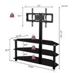 Supporto TV multifunzione nero da 89,9 cm - Staffa girevole regolabile in altezza con 3 ripiani in vetro temperato